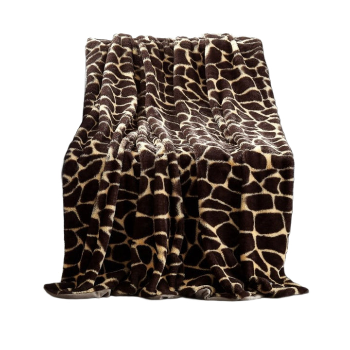 Yellow and Brown Knitted PolYester Animal Print Plush Throw Blanket