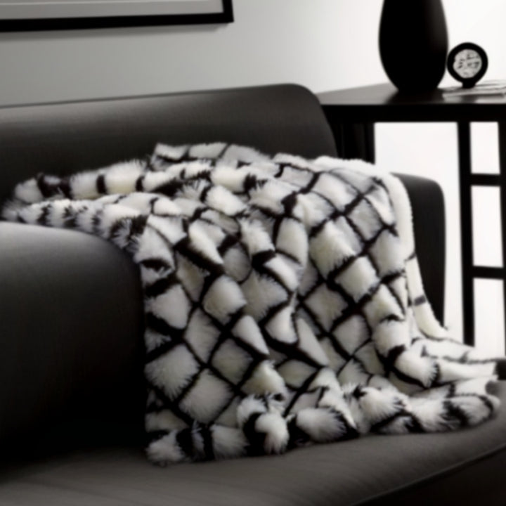 Black Knitted Acrylic Geometric Throw Blanket