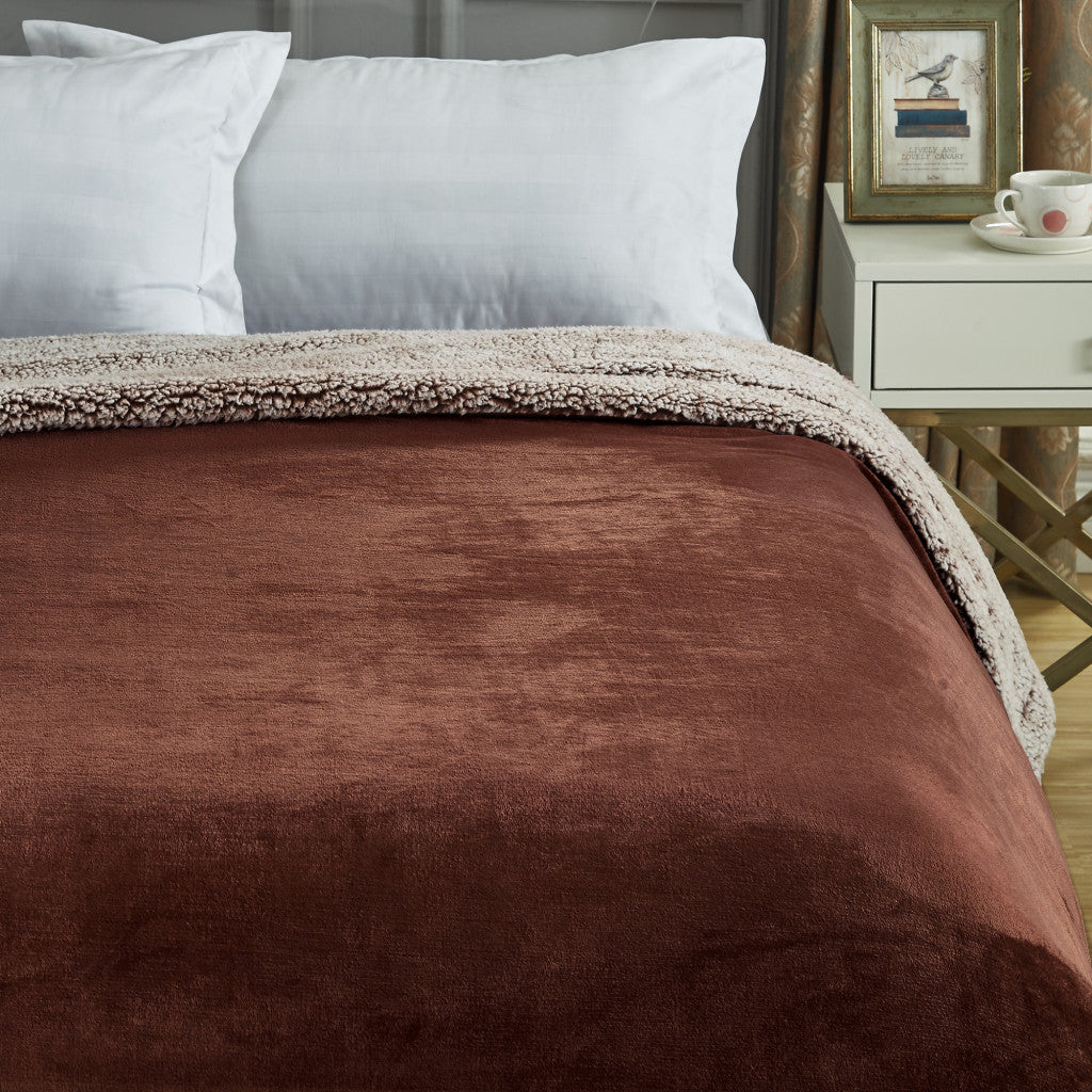 Brown Knitted PolYester Solid Color Plush King Blanket