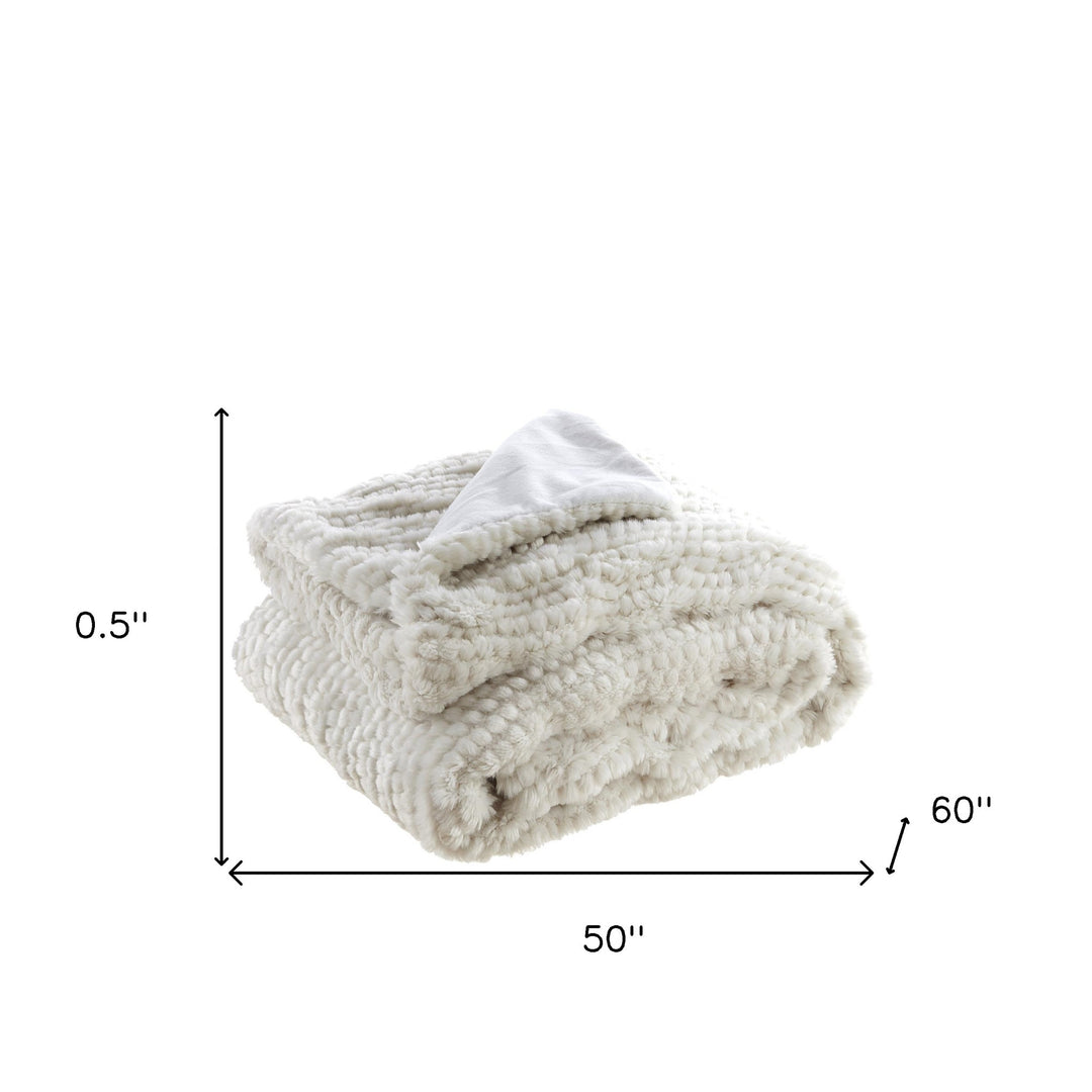 Ivory Knitted Acrylic Solid Color Plush Throw Blanket