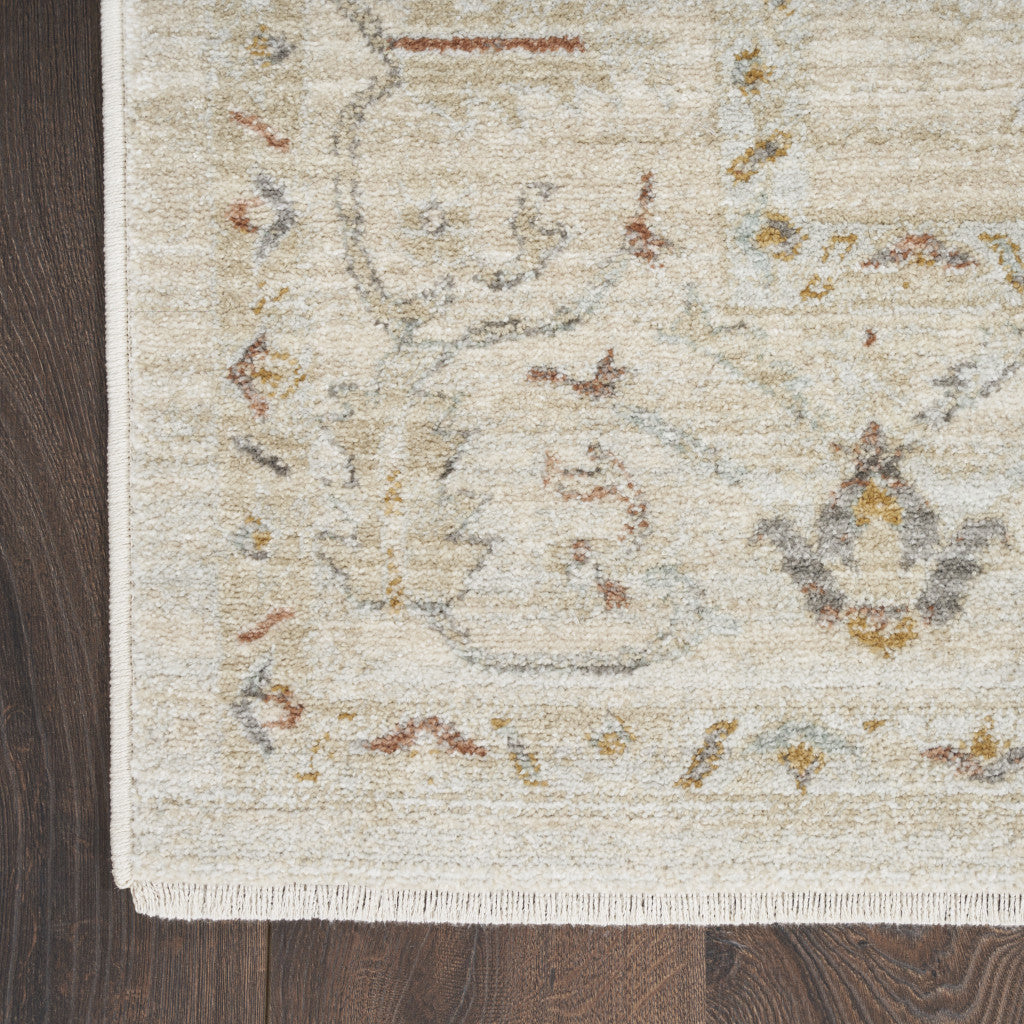 10' x 14' Beige and Brown Oriental Power Loom Distressed Area Rug With Fringe