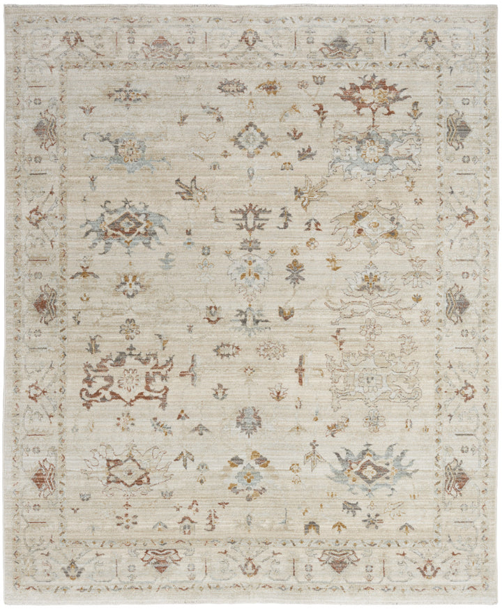 10' x 14' Beige and Brown Oriental Power Loom Distressed Area Rug With Fringe