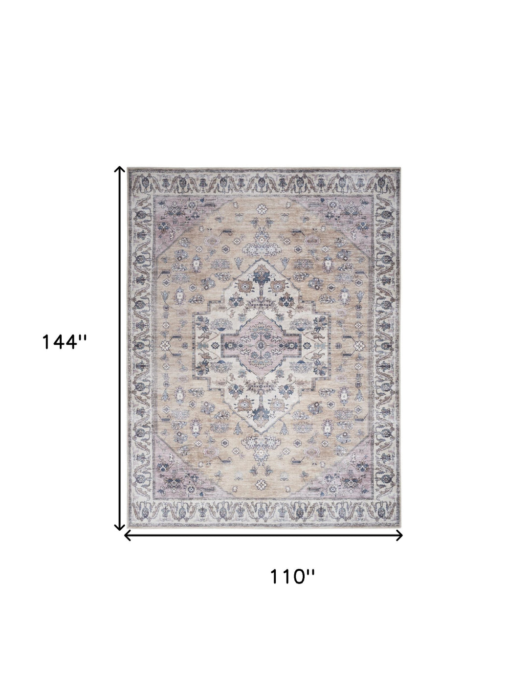 9' x 12' Beige and Gray Oriental Power Loom Distressed Washable Non Skid Area Rug