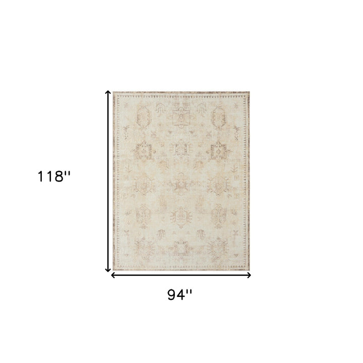 8' x 10' Beige Abstract Washable Non Skid Area Rug