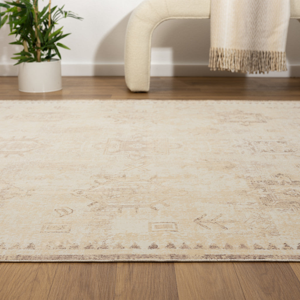 8' x 10' Beige Abstract Washable Non Skid Area Rug