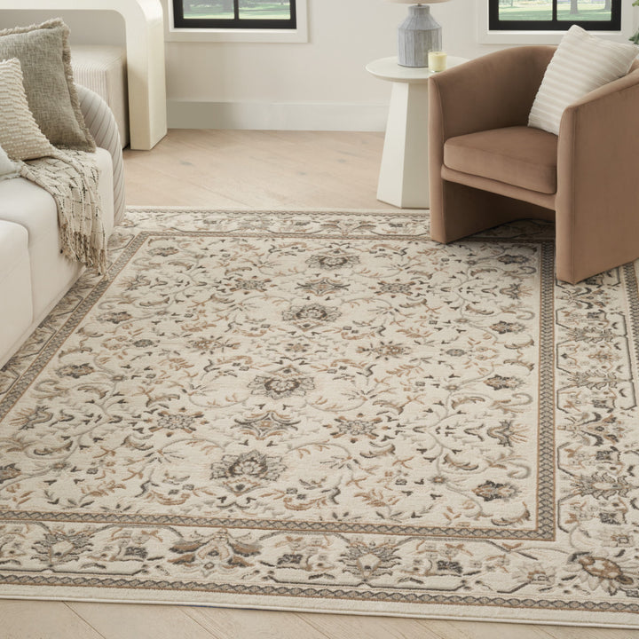 9' x 12' Cream Floral Distressed Area Rug