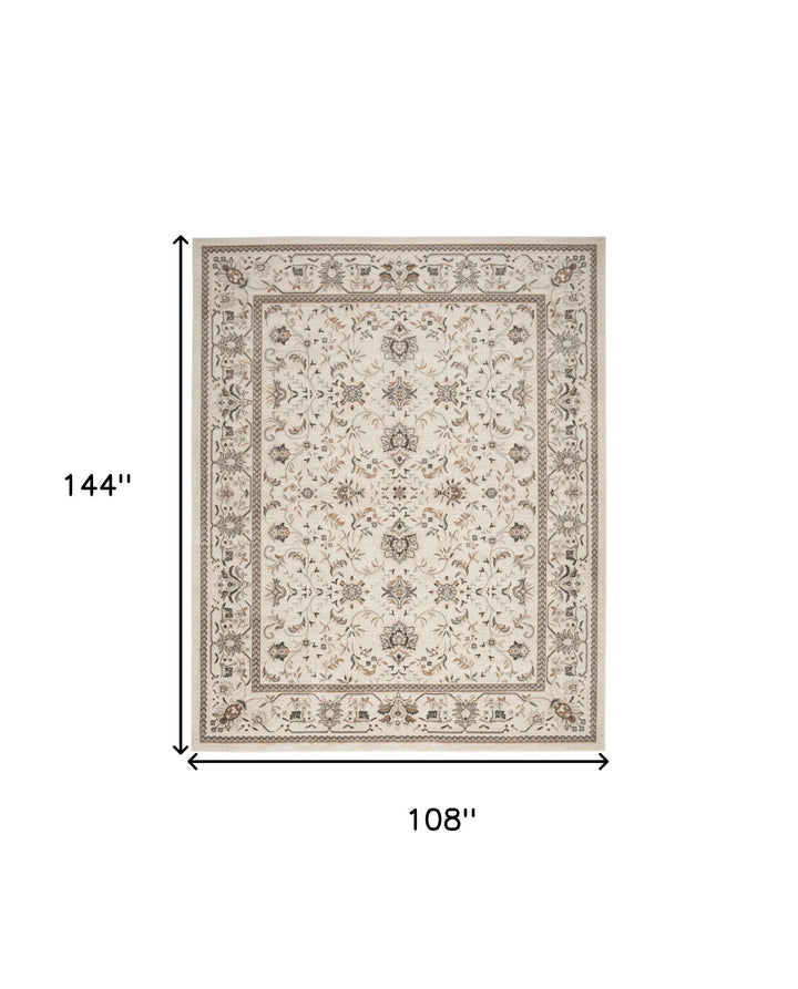 9' x 12' Cream Floral Distressed Area Rug