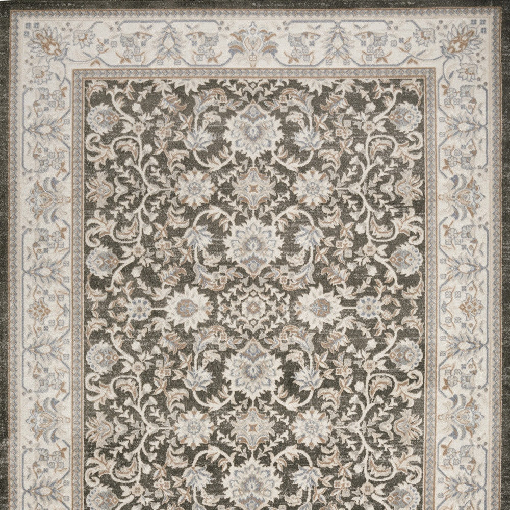 9' x 12' Gray Floral Distressed Area Rug