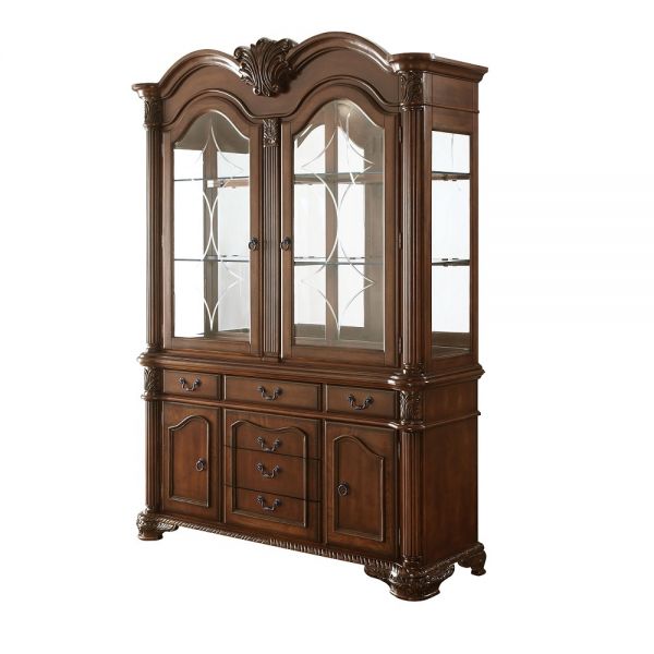 21" Brown Solid Wood Frame Dining Hutch With Three Shelves And Six Drawers