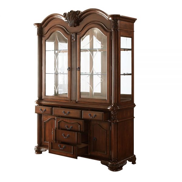 21" Brown Solid Wood Frame Dining Hutch With Three Shelves And Six Drawers