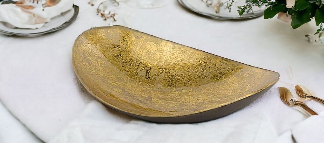 10.5" X 14" X 3.5" Gold And Bronze Metal Oblong Tray