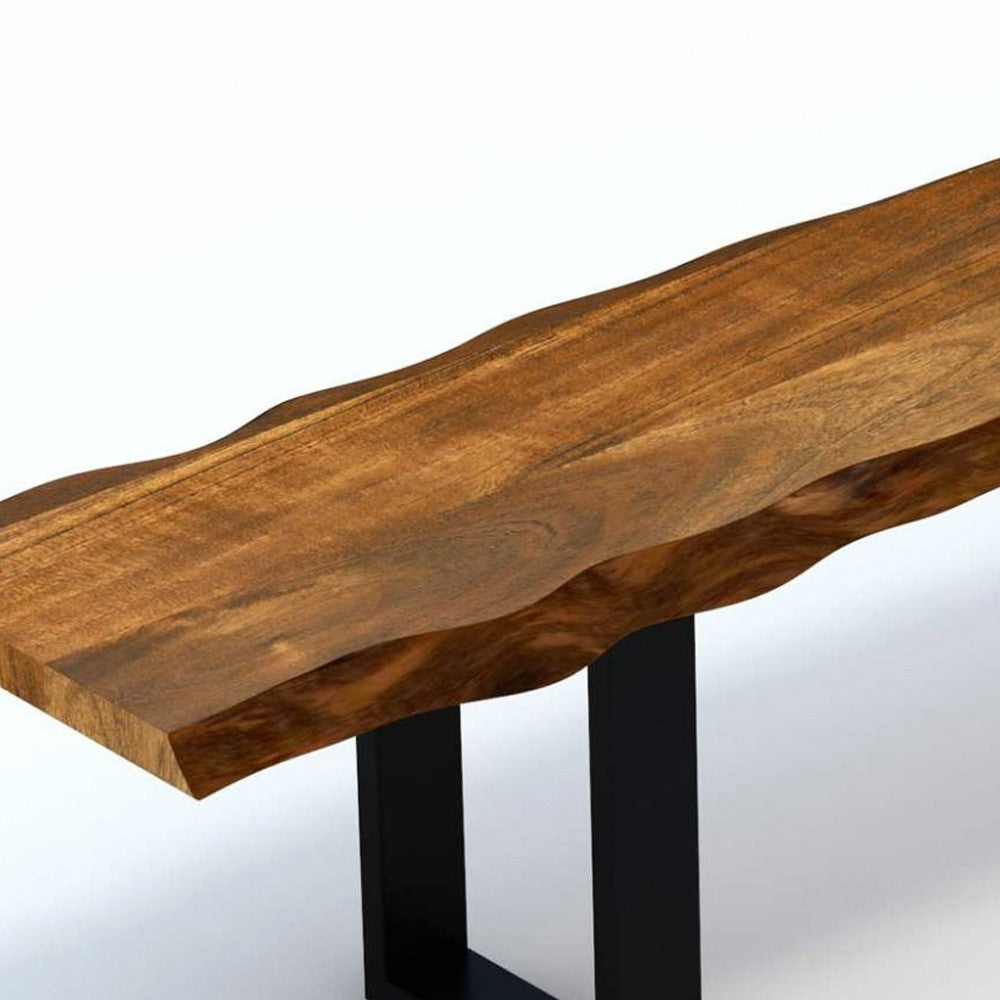 Live Edge Acacia Wood Dining Bench With Black Metal Legs