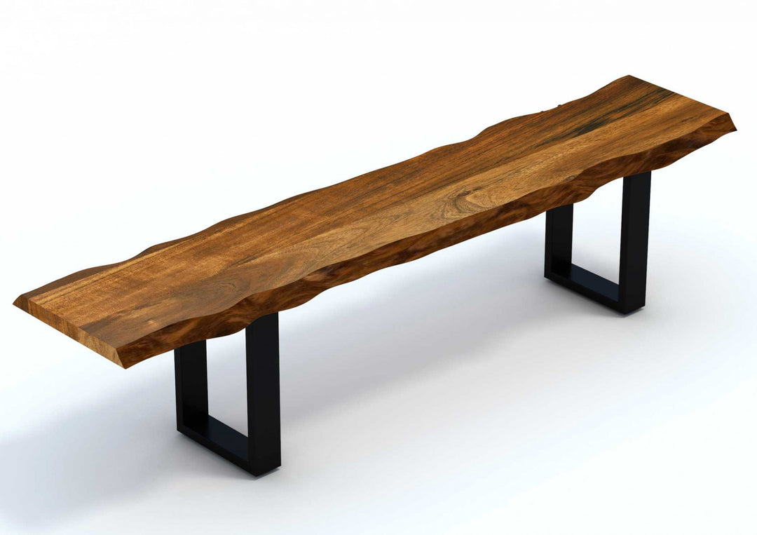 Live Edge Acacia Wood Dining Bench With Black Metal Legs