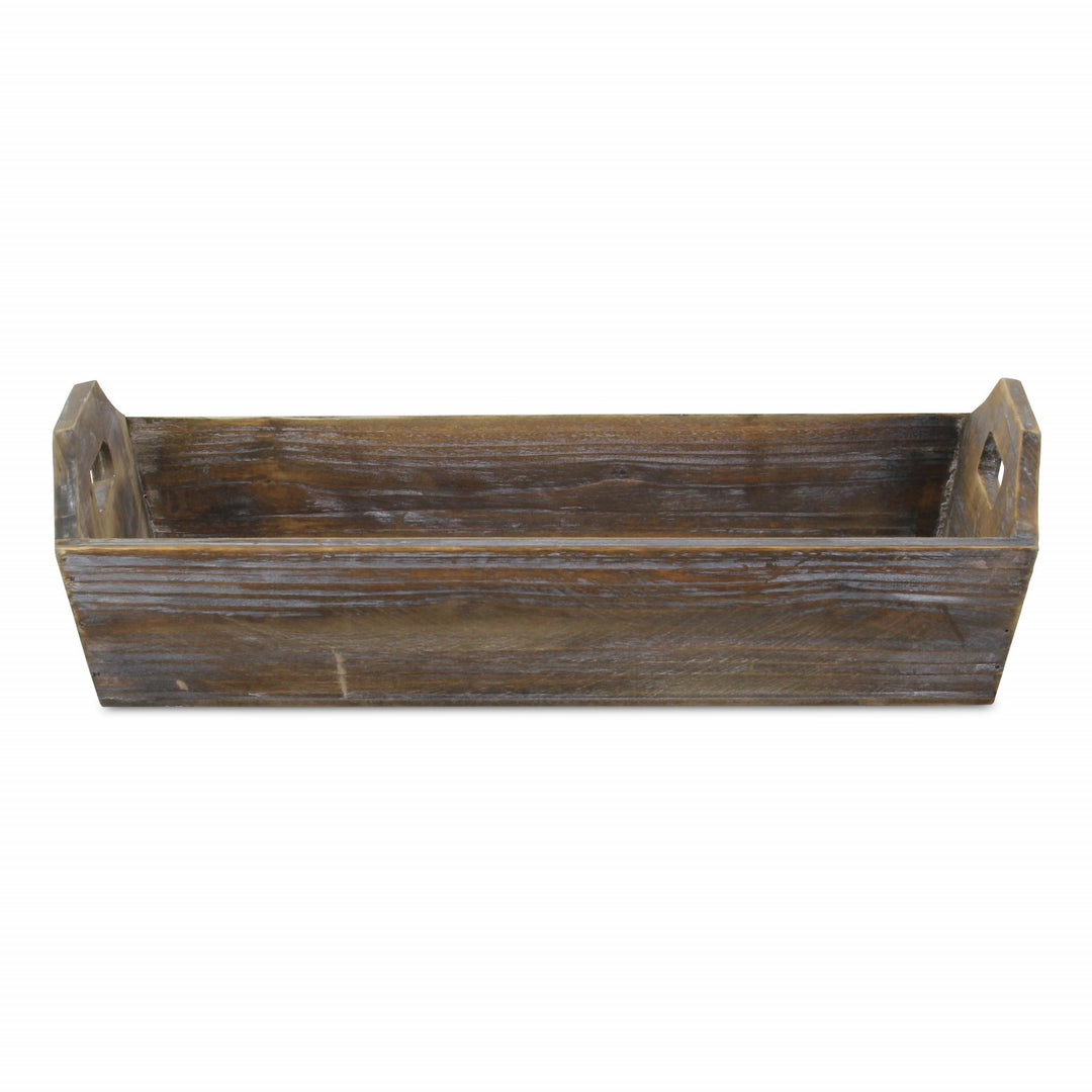 Dark Brown Finish Wood Serving Tray With Handles