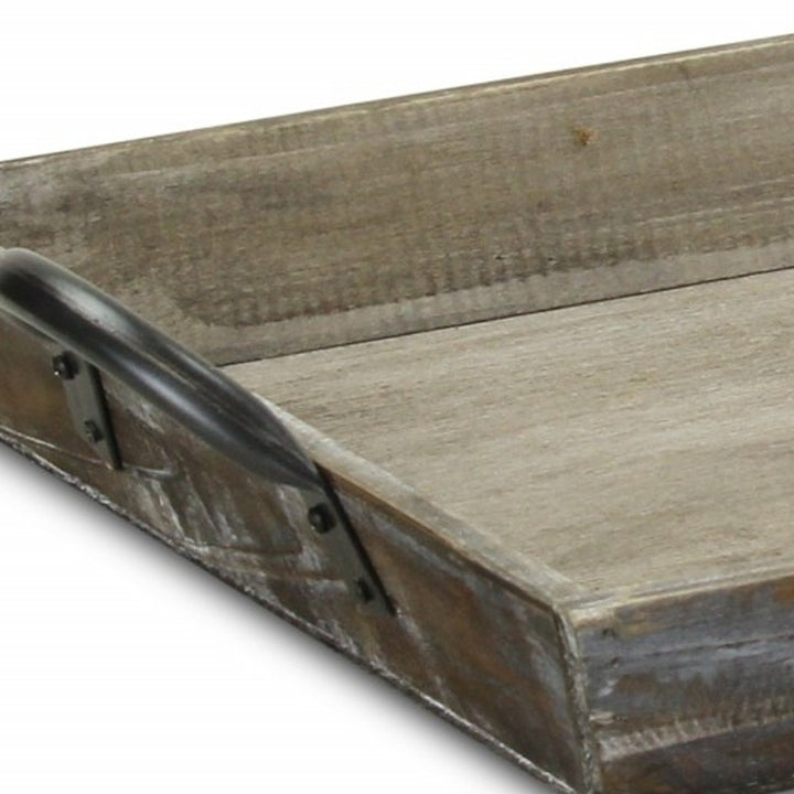 Wooden Serving Tray with Metal Handles