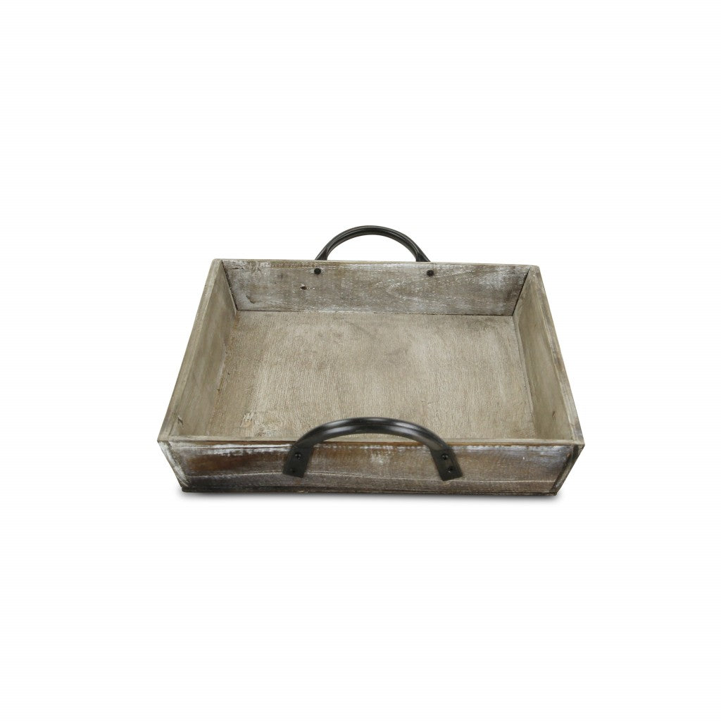 Wooden Serving Tray with Metal Handles