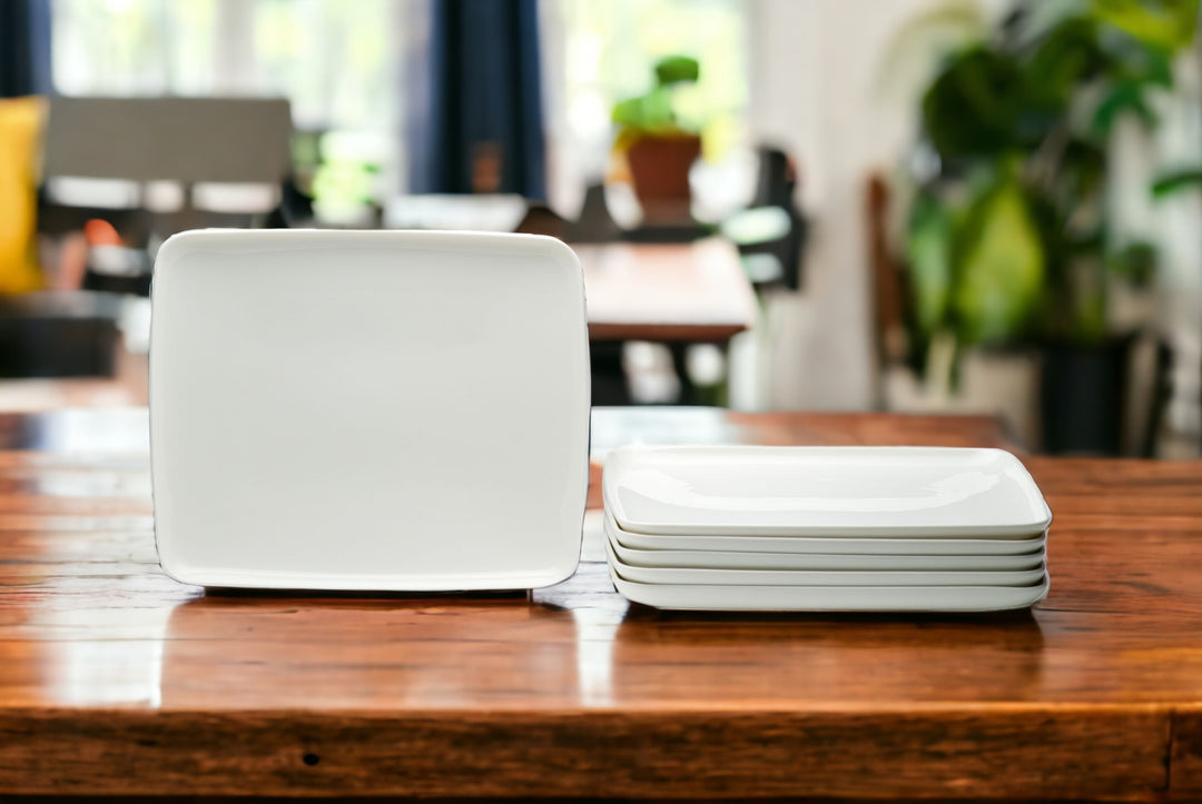 White Six Piece Rectangle Porcelain Service For Six Dinner Plate Set