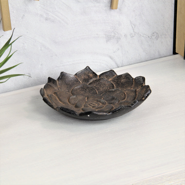 6" Black Lotus Flower Metal Handmade Tray