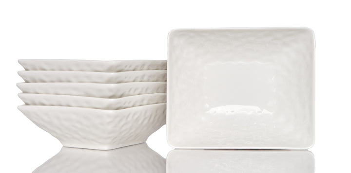 White Six Piece Pebbled Porcelain Service For Six Bowl Set