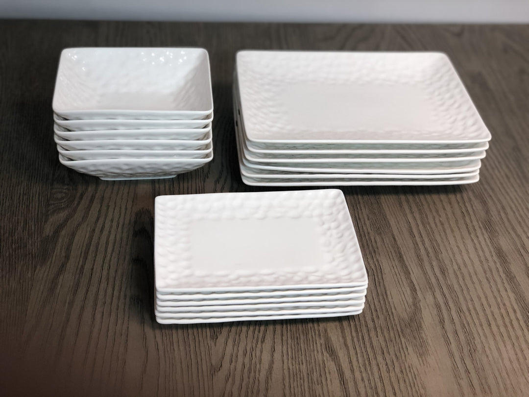 White Six Piece Pebbled Porcelain Service For Six Bowl Set