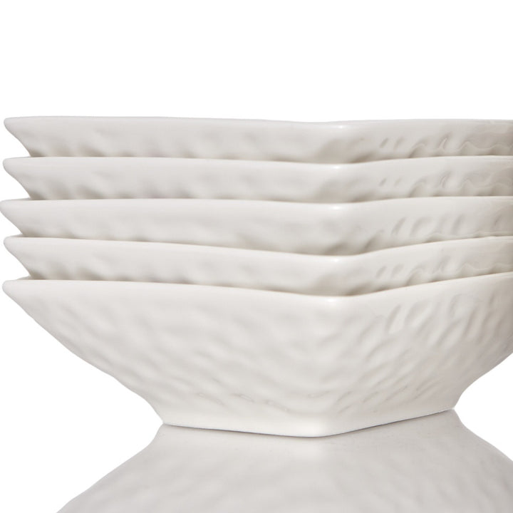 White Six Piece Pebbled Porcelain Service For Six Bowl Set