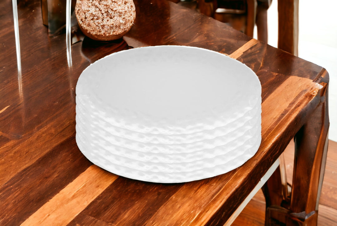 White Six Piece Round Pebbled Porcelain Service For Six Dinner Plate Set