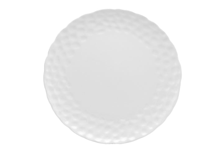 White Six Piece Round Pebbled Porcelain Service For Six Dinner Plate Set