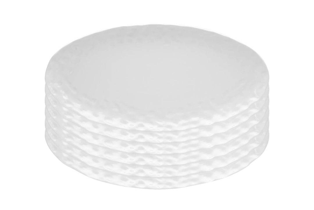 White Six Piece Round Pebbled Porcelain Service For Six Dinner Plate Set