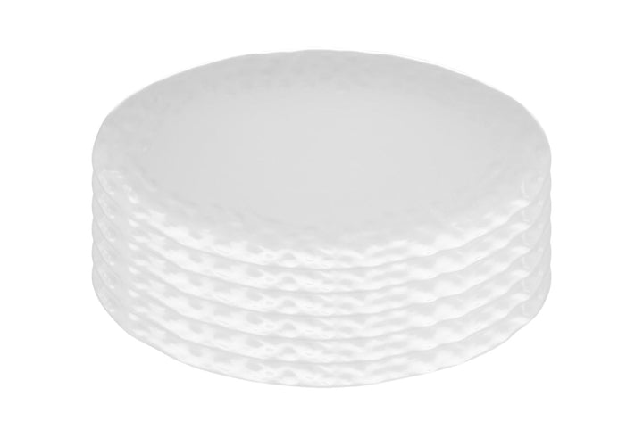 White Six Piece Round Pebbled Porcelain Service For Six Dinner Plate Set