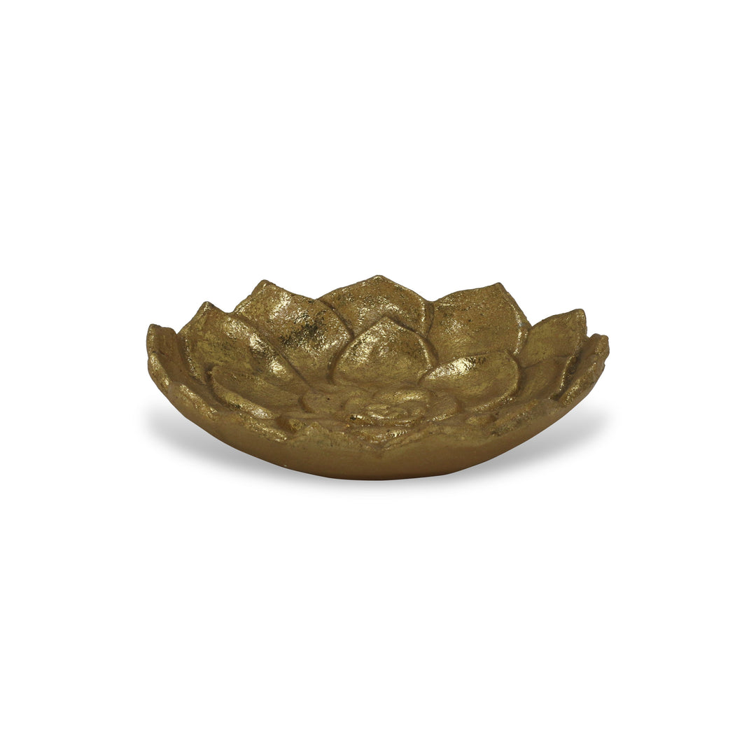 6" Gold Lotus Flower Metal Lotus Leaf Handmade Vanity Tray