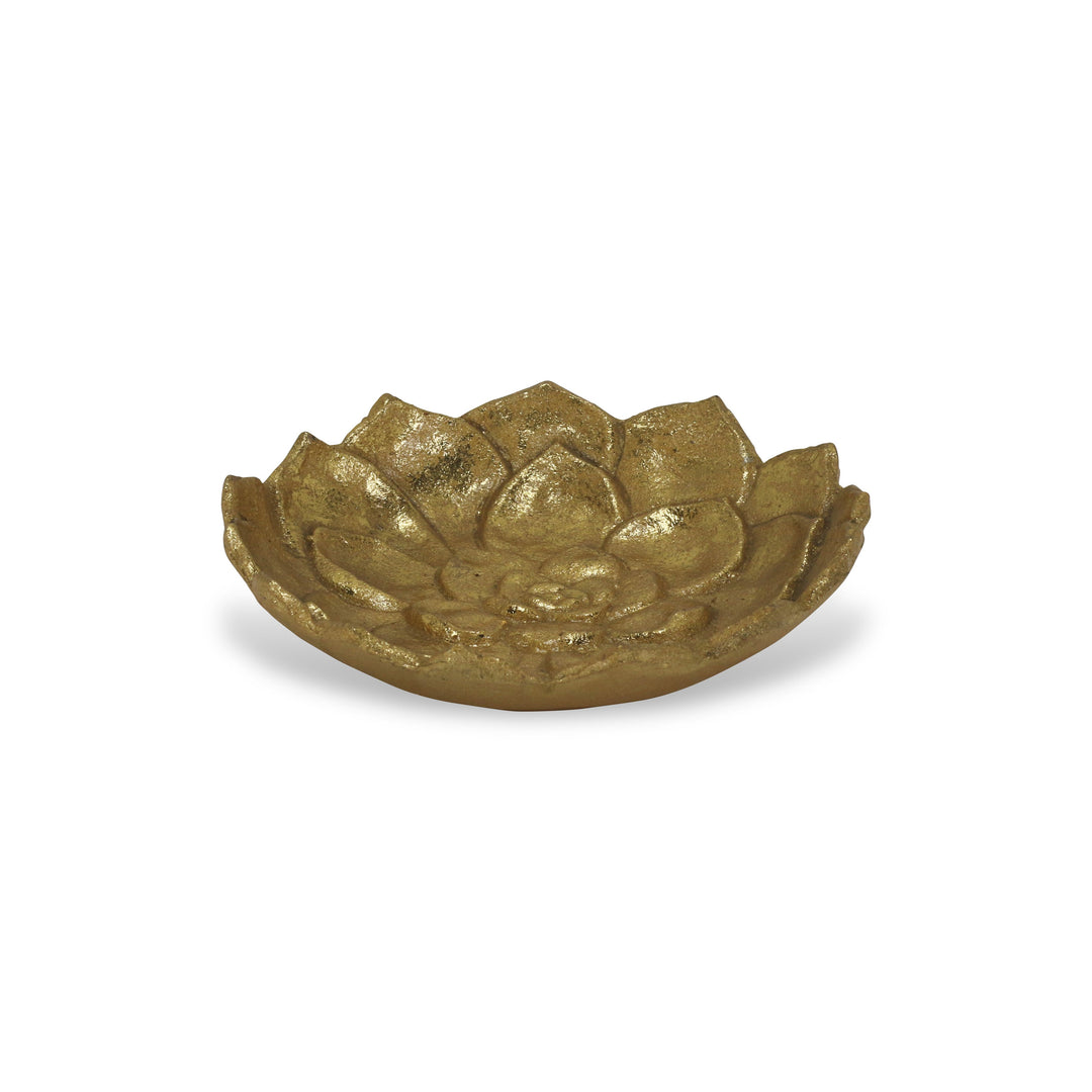 6" Gold Lotus Flower Metal Lotus Leaf Handmade Vanity Tray