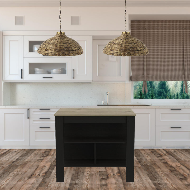 Modern Black Wengue and Light Oak Kitchen Island