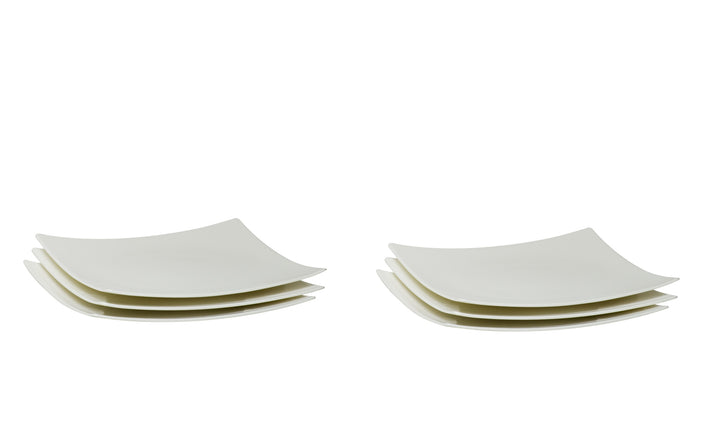 White Six Piece Square Bone China Service For Six Salad Plate Set