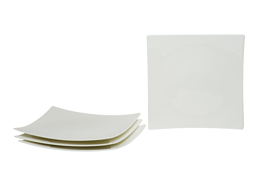 White Six Piece Square Bone China Service For Six Dinner Plate Set