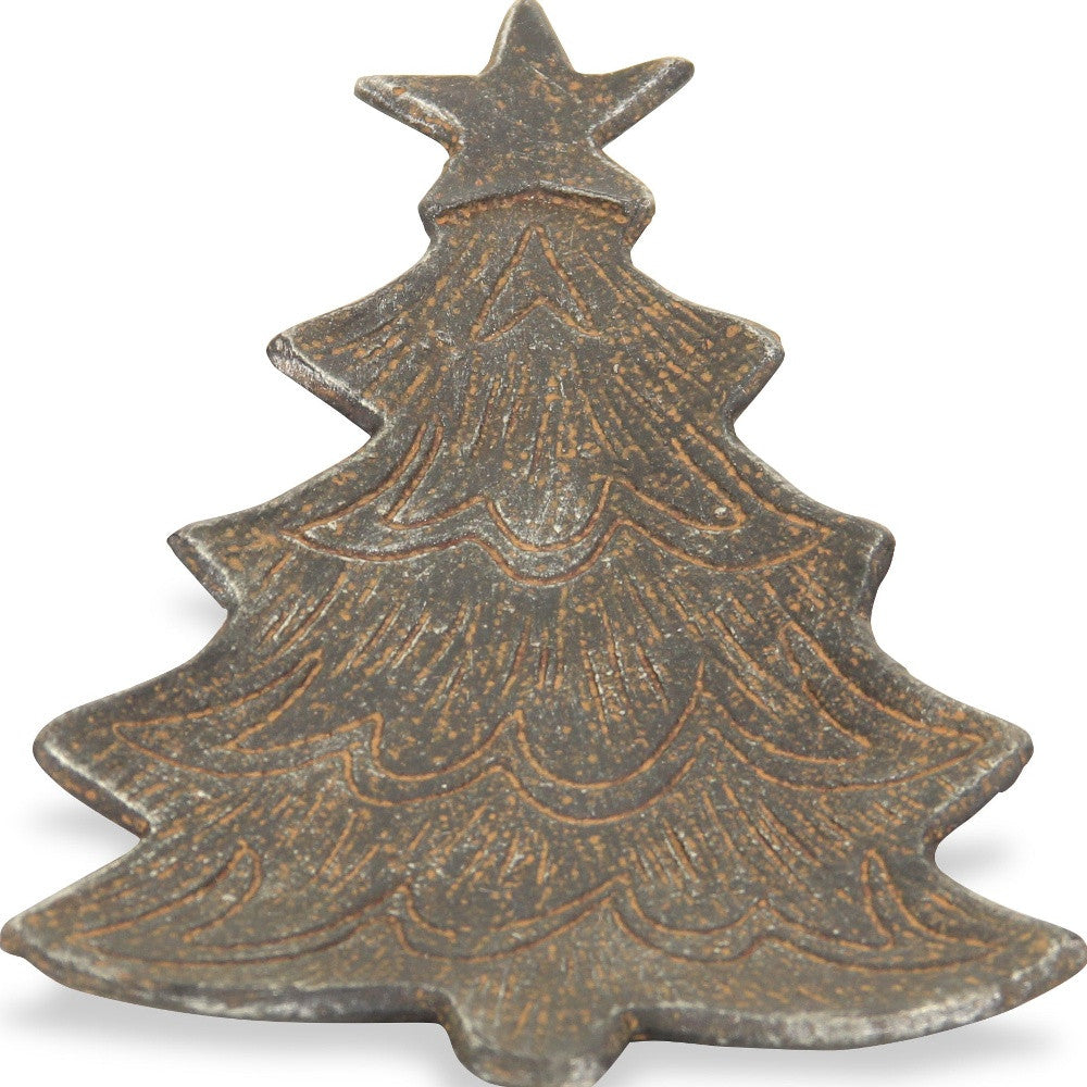 9" Gray Cast Iron Christmas Tree Handmade Tray