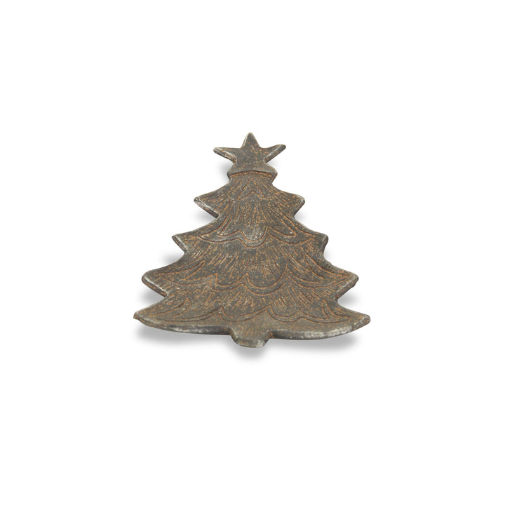 9" Gray Cast Iron Christmas Tree Handmade Tray