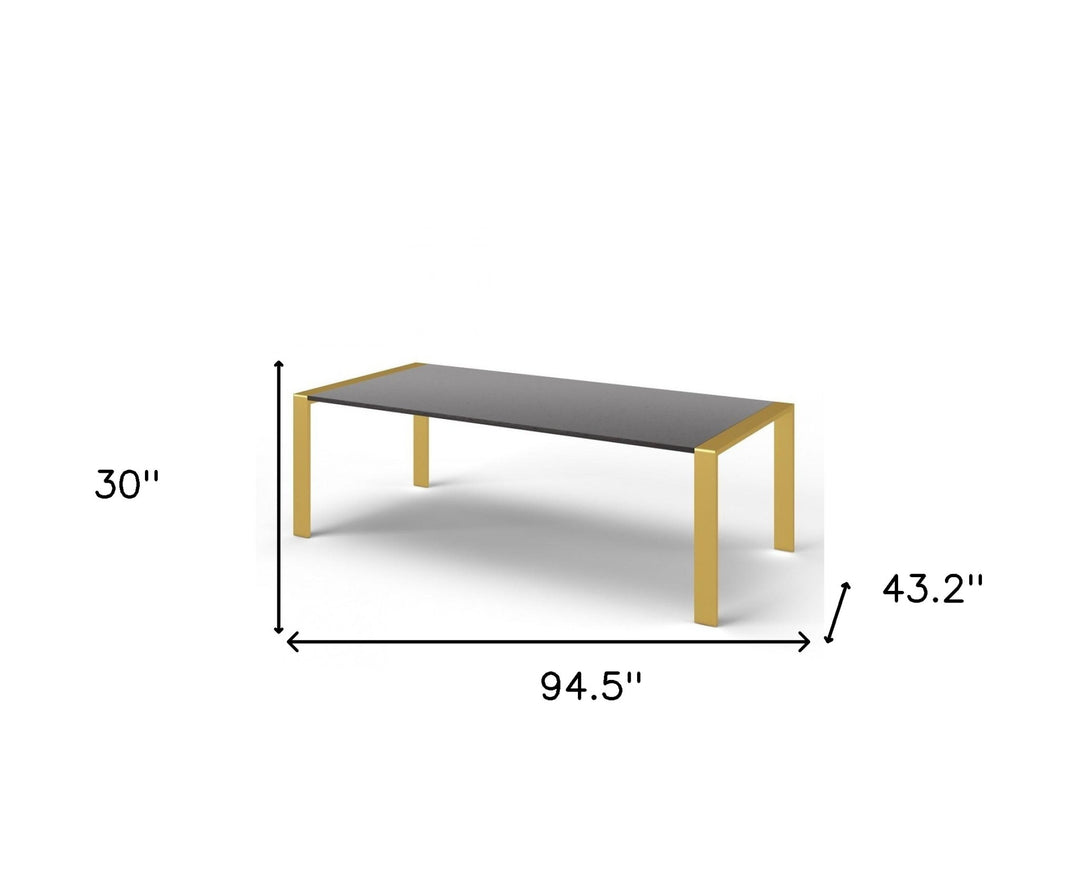 95" Gray And Brass Stainless Steel Dining Table