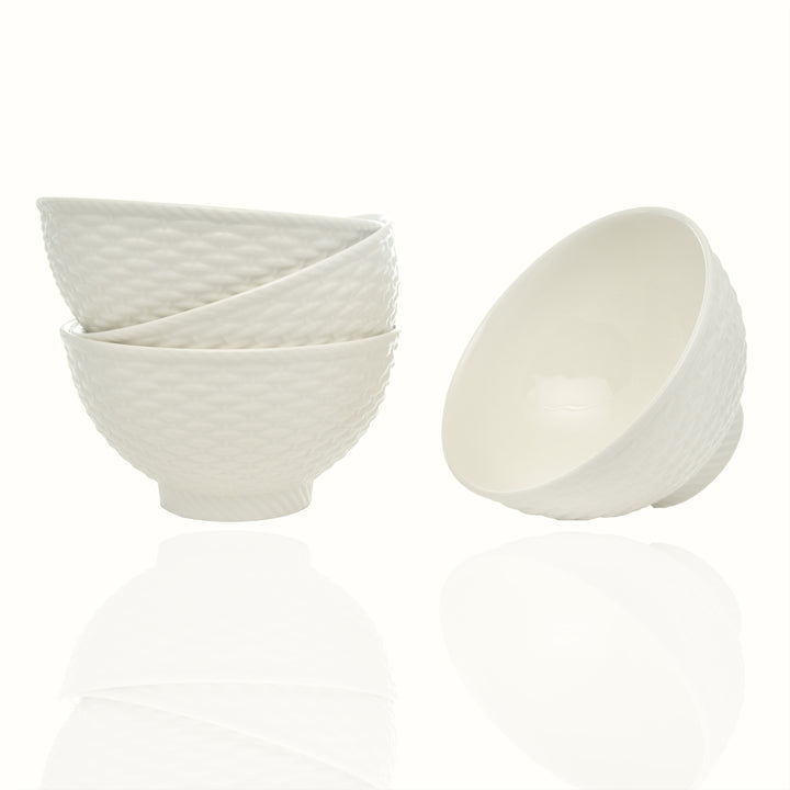 White Four Piece Weave Stoneware Service For Four Bowl Set