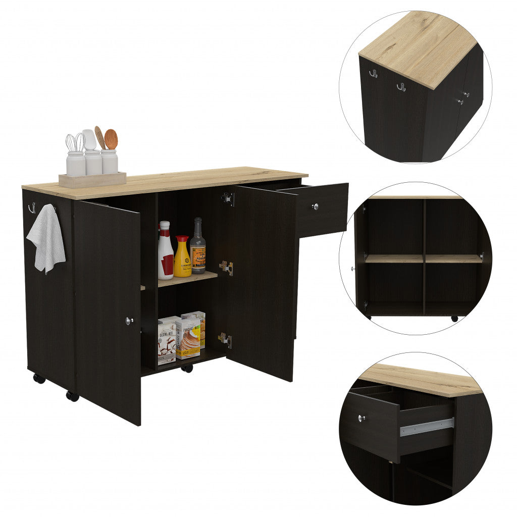 Sleek and Modern Black Wengue Kitchen Island Cart