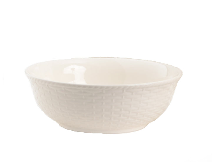 White Four Piece Round Weave Stoneware Service For Four Bowl Set