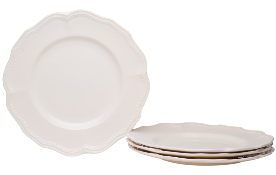 White Four Piece Scallop Stoneware Service For Four Dinner Plate Set