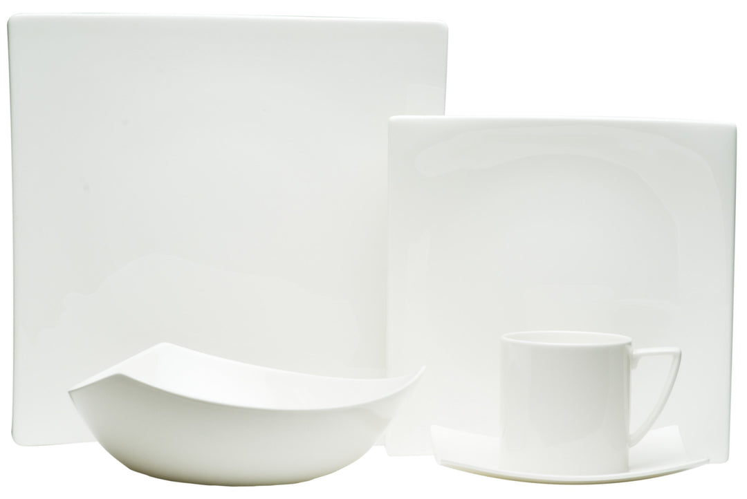 White Five Piece Square Bone China Dinnerware Set