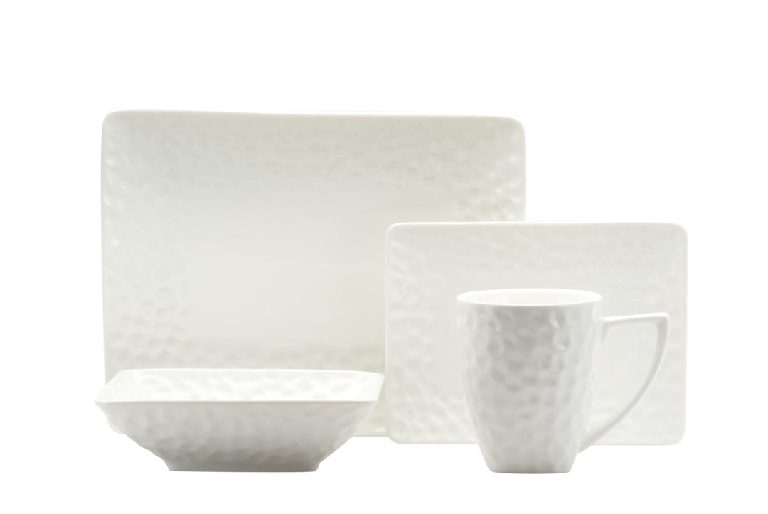 White Six Piece Rectangle Pebbled Porcelain Service For Six Salad Plate Set