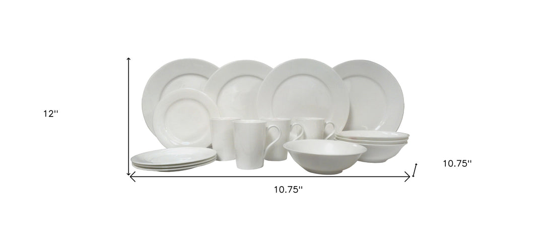 White Sixteen Piece Round Bone China Service For Four Dinnerware Set