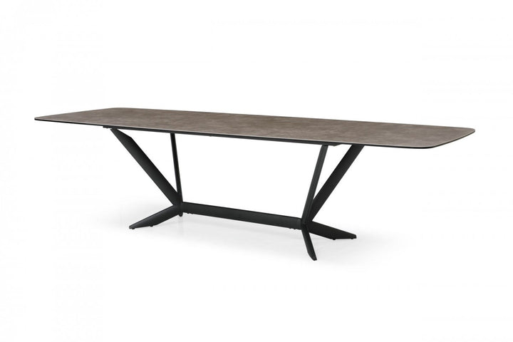 118" Grey And Black Rectangular Ceramic And Metal Dining Table