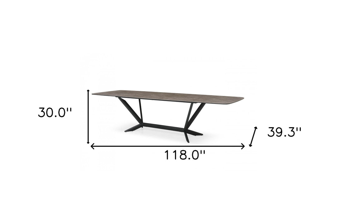 118" Grey And Black Rectangular Ceramic And Metal Dining Table