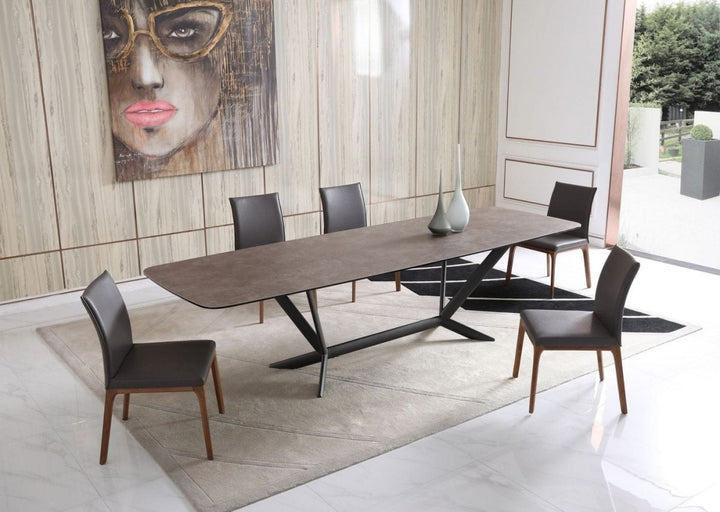 118" Grey And Black Rectangular Ceramic And Metal Dining Table