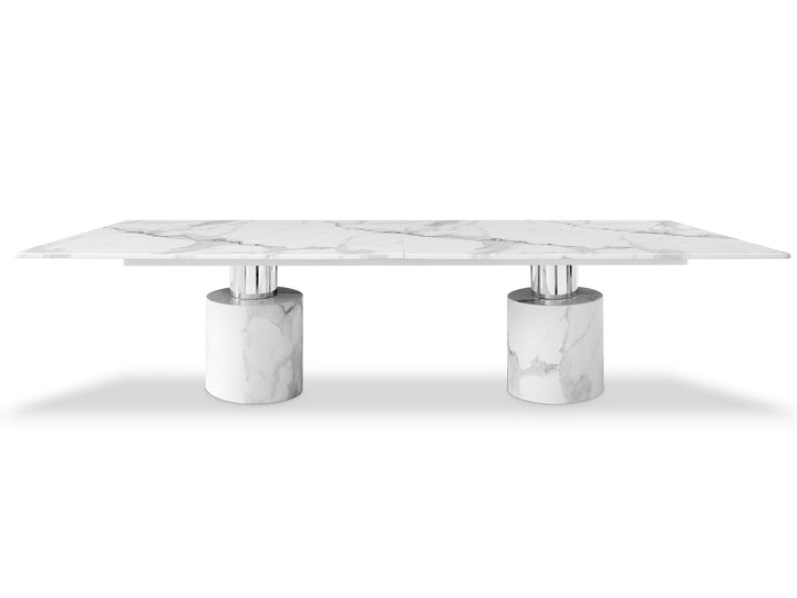 180" White Marble Double Pedestal Base Dining Table