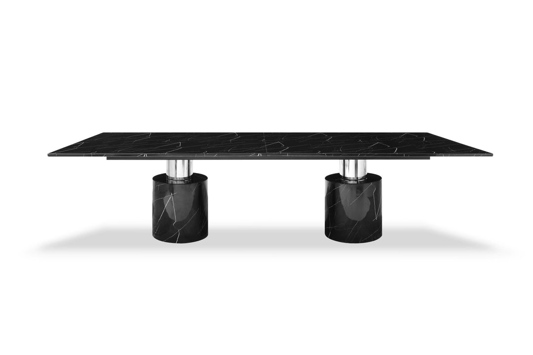 180" Black Marble Double Pedestal Base Dining Table