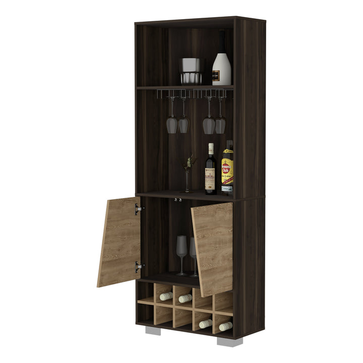 27" Dark Brown Corner Bar Cabinet With Multiple Shelves